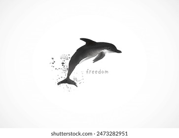 Minimalist ink painting with dolphin in sumi-e style on white.
