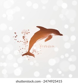 Minimalist ink painting with sumi-e dolphin on white shimmering background.