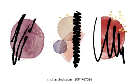 Minimalist ink shapes watercolor blobs 