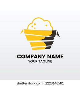 Minimalist inspiring Hot soup logo with chopstick delicious food logo design, soup and rice in a bowl.