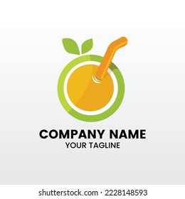 Minimalist inspiring Orange with Straw Logo. Flat design template