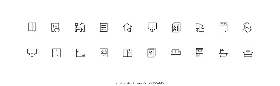 Minimalist Interior Design and Furniture Icons Set Vector