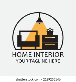 Logotipo interior minimalista. concepto de estilo de arte de línea creativa para la plantilla de interior de muebles.
