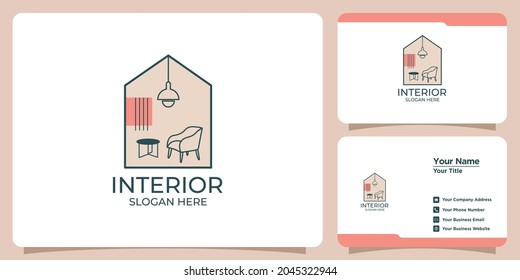 Minimalist Interior Logo With Line Art Style Logo Design And Business Card Template