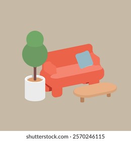 Minimalist Interior with Orange Sofa Scene
