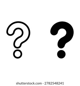 Minimalist interrogation symbol set for interface design. Includes outline and solid black question mark icon versions.