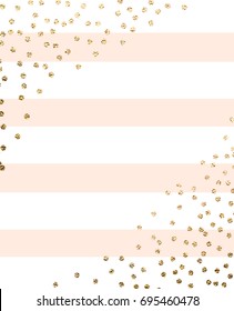 Minimalist Invitation Background With Gold Glitter Circles And Peach Stripes For Party Events.