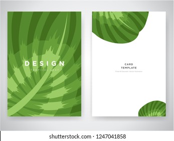 Minimalist invitation event card design template vector with green tropical leaf, wedding inviting card template with tropical leaves in A4 size, Cover design of poster flyer brochure layout Roll Up