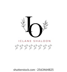 Minimalist IO Monogram with Botanical Illustration.Elegan Initial OI Logo with Floral Element. Wedding logos, hand drawn elegant, delicate and minimalist,black and white vintage logo for beauty shop.