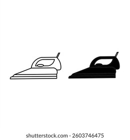 A minimalist iron icon in outline and solid styles. Perfect for household apps, UI design, and branding, featuring clean lines for a modern and professional look.


