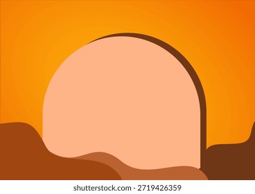 Fondo islámico minimalista con forma de arco y cálidos colores naranjas al atardecer.