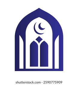 Minimalist Islamic door and window shape logo icon in silhouette style on a white background. Perfect for branding, architecture, Islamic design, mosques, real estate, and creative projects.