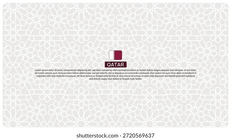 Fondo geométrico minimalista islámico de Qatar con patrón blanco gris claro, Formas de adorno árabe e ícono de bandera nacional limpia para Anuncio Corporativa