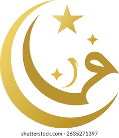 Minimalist Islamic Logo with Crescent Moon, Star, and Elegant Arabic Calligraphy in Gold – Vector Design