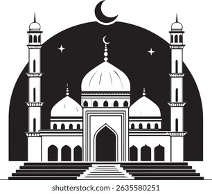 Minimalist Islamic Mosque Crescent Moon and Elegant Architecture