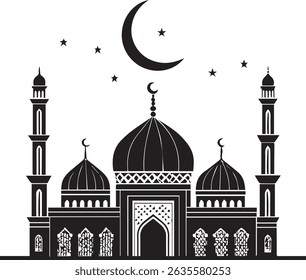 Minimalist Islamic Mosque Crescent Moon and Elegant Architecture