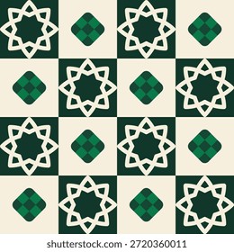 A minimalist islamic pattern showcases simple geometric shapes arranged in a grid with a repeating design.
