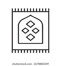 Minimalist Islamic Prayer Rug Vector Icon – Black and White Outline Design