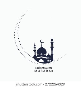 Minimalista islámico Ramadán y Eid Mubarak Mezquita Silueta con lunares punteados