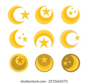 Minimalist Islamic symbol crescent moon and star shape collection