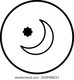 Minimalist islamic symbol featuring a crescent moon and star icon in a circle