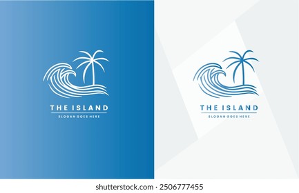 Minimalistisch die Insel-Logo von Wellen und Palmenumriss Kunst Vektorgrafik EPS10 Datei.