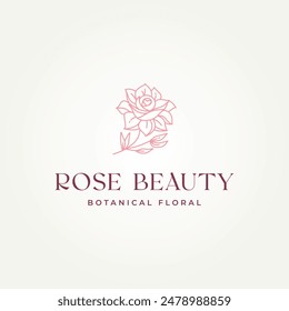 minimalist isolated elegant flower rose beauty line art icon logo vector illustration design. simple modern cosmetics, jewellery, boutique logo concept