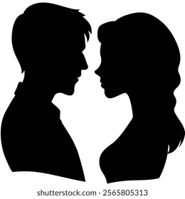 Minimalist isolated silhouette of a romantic couple