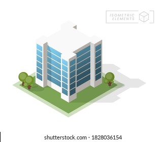 Minimalist Isometric High Quality City Building with Shadows on Background . Isolated Vector Elements