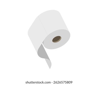 A minimalist isometric illustration of a roll of toilet paper.  The clean design and simple aesthetic make it perfect for various applications, from hygienerelated websites to minimalist art projects.