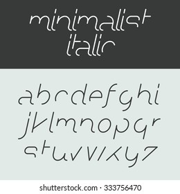 Minimalist italic alphabet lowercase letters. Font design, vector.