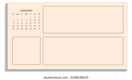 Minimalist January 2026 Calendar with Notes — Printable .Digital Planner Template
