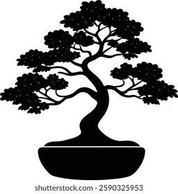 Minimalist Japanese bonsai art classic plant illustration
