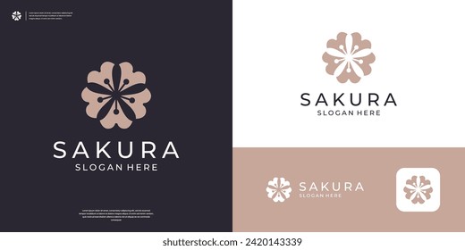 Minimalist japanese flower cherry blossom logo icon vector