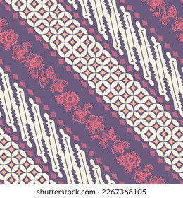 Minimalist Javanese Batik, seamless kawung, kembang and parang patterns.