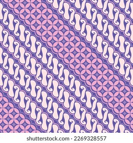Minimalist Javanese Batik, a seamless kawung and parang pattern in purple background.