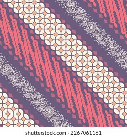 Minimalist Javanese Batik, seamless parang, kawung and kembang pattern.
