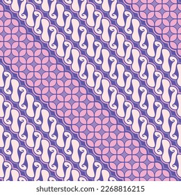 Minimalist Javanese Batik, a seamless parang and kawung pattern in purple background.