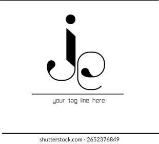 Emblema de caligrafia JE minimalista - Tipografia J e E entrelaçada