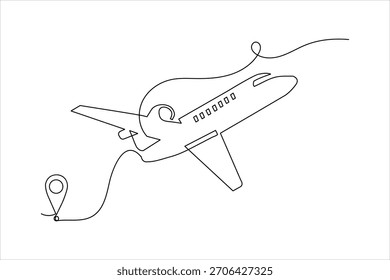 Avião a jato minimalista com um pino de mapa