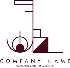 Minimalist JL logo featuring a monogram within a circular frame in minimalist style, ideal for branding. The design showcases abstract shapes with clean lines emphasizing elegance and professionalism.