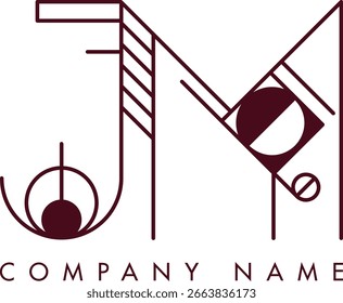 Minimalist JM logo featuring a monogram within a circular frame in minimalist style, ideal for branding. The design showcases abstract shapes with clean lines emphasizing elegance and professionalism.