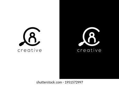Minimalist job search icon with magnifying glass. Job or employee logo. Creative vector recruitment agency based icon template.