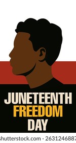 Minimalist Juneteenth Freedom Day design with African American male profile in silhouette style, honoring emancipation and cultural identity