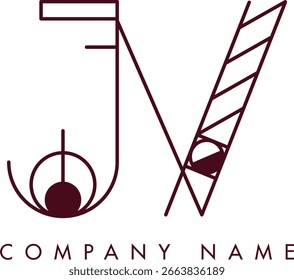 Minimalist JV logo featuring a monogram within a circular frame in minimalist style, ideal for branding. The design showcases abstract shapes with clean lines emphasizing elegance and professionalism.