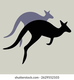 Ilustração minimalista da silhueta do canguru com sombra
