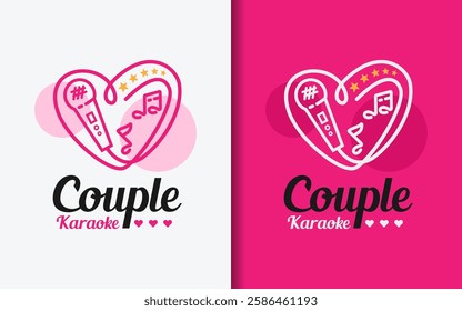 A minimalist karaoke logo featuring a sleek microphone  combined with a heart symbol. Fun modern logo symbol icon illustration.