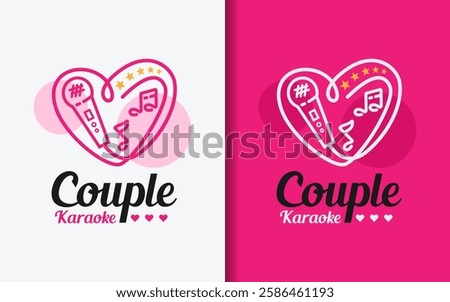 A minimalist karaoke logo featuring a sleek microphone  combined with a heart symbol. Fun modern logo symbol icon illustration.