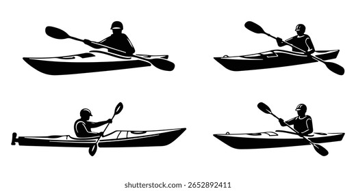 Minimalist kayak icon collection in flat design style.