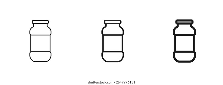 Minimalist ketchup bottle icon in thin, regular, and bold outline. Glass jar for tomato sauce, mayo, mustard. Food, kitchen, condiment design. For web page, mobile app, ui ux. Isolated vector